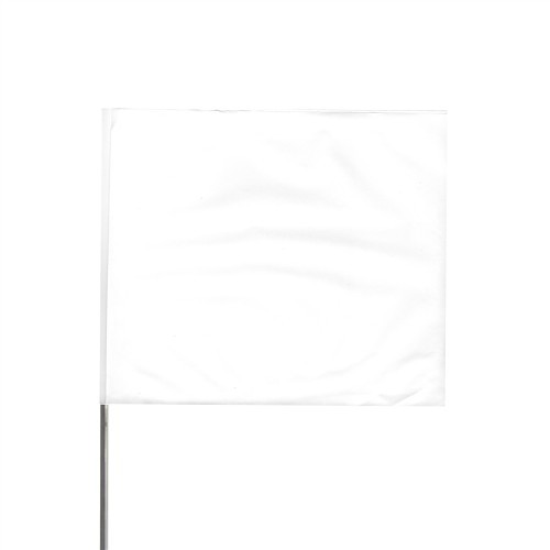 Presco® 4521W Ground Marking Flag, 4 in Height, 5 in Width, 21 in Overall Length, White, High-Carbon Alloy Steel Wire Staff, Vinyl Flag