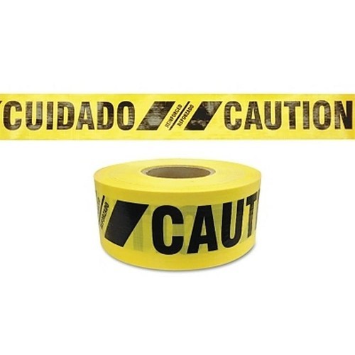 Presco® 764-SBR35XY13 Reinforced Barricade Tape, Yellow, 500 ft Length, 3 in Width, Caution/cuidado(Black) Legend, Polyethylene/Polyester