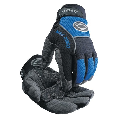 Primax Manufacturing & Trading Caiman® 607-2950-XL Mechanics Gloves, X-Large, #10, Neoprene Knuckle Pro, Black/Blue/Gray, Unlined, Cuff with Hook-and-Loop Closure Cuff, M.A.G™; Mechanics Gloves