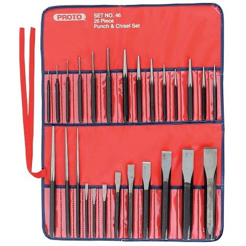 Proto® J46S2 Punch and Chisel Set, Pin/Starting/Center/Prick/Drift/Cold Style, 1/4 to 1-3/16 in Chisel, 3/32 to 1/2 in Punch, 17 Punches, 9 Chisels, 26 Pieces