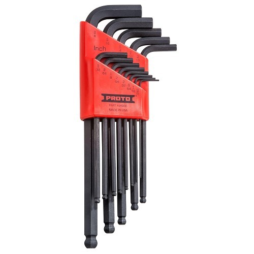 Proto® J4995 Ball Style Short Arm Hex Key Set, Imperial, 13 Pieces, 0.05 to 0.375 in Hex, L-Handle Handle, Alloy Steel, Black Oxide