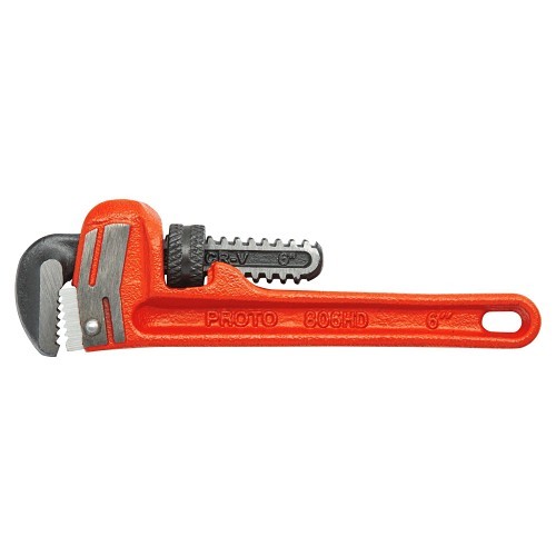 Proto® J806HD Heavy Duty Straight Pipe Wrench, 6 in OAL, Floating Hook Jaw, Cast Iron Handle, Federal GGG-W-00651D