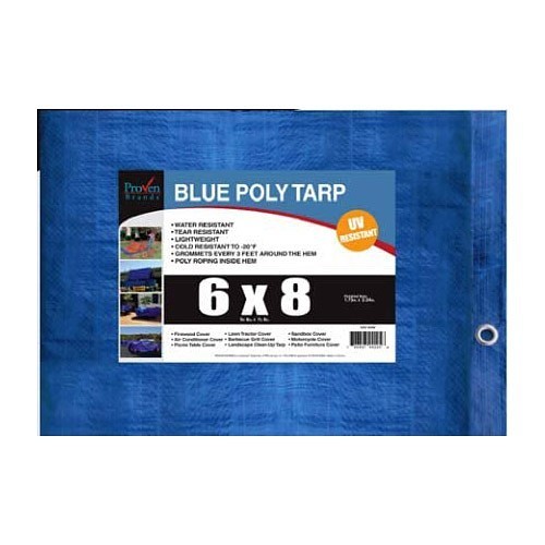 Proven Brands 594989 Lightweight Tarp, 5 to 6 mil Thickness, 6 x 8 ft Finished, Blue, Polyester