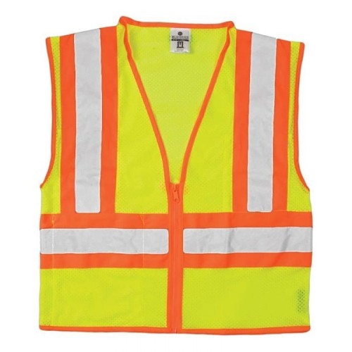R3 Safety® N-DEX® 1056-3X High Visibility Safety Vest, 3X-Large, Lime, Polyester Mesh, Zipper Front Closure, 6 Pockets, ANSI Class: 107 2010 Class 2