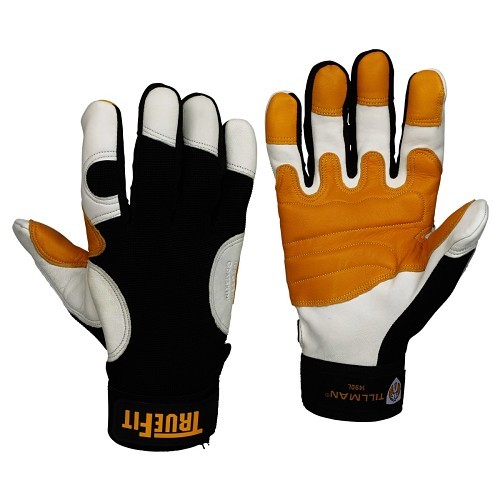 R3 Safety® Tillman® 1490XL General Purpose Gloves, Mechanics Gloves, X-Large, #10, Goatskin, Spandex, Black/White/Gold