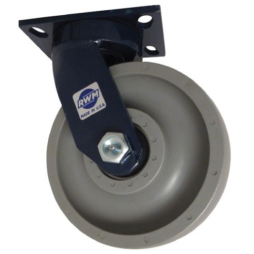 RWM Casters 75-DUR-0825-S Caster Wheel, 2000 lb, 8 in Wheel Dia, 2-1/2 in Wheel Width, 4-1/2 x 6-1/2 in Plate