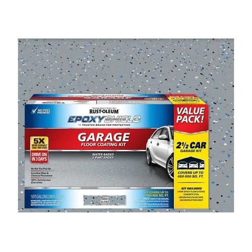 Rust-Oleum® EPOXYSHIELD® 365184 1-Car Garage Floor Kit, 90 oz, Solid, Gray, 500 sq-ft Coverage