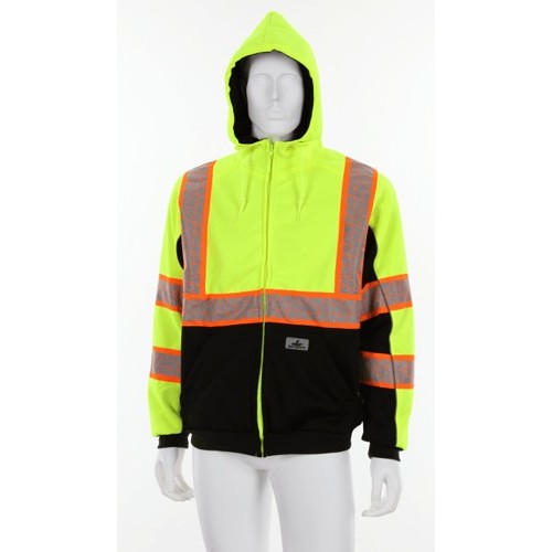 MCR Safety S2CL3LZL Hoodie Sweatshirt, Hooded, Large, Fluorescent Lime/Black with Silver Reflective Stripes, Polyester, 27.95 in Length