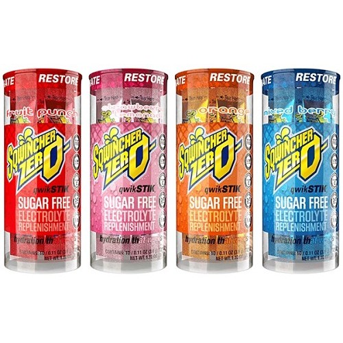 Sqwincher® Qwik Stik® ZERO 159060119, Assorted Flavors: Orange, Fruit Punch, Mixed Berry, Strawberry Lemonade Sports Drink Mix, 0.11 oz, Packet, 20 oz Yield, Powder Concentrate, Sugar Free