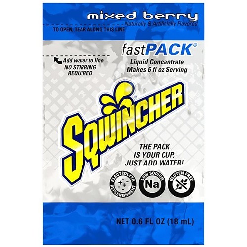 Sqwincher® 159015300, Mixed Berry Flavor Flavoured Sports Drink, 0.6 oz, Packet, 6 oz Yield, Powder