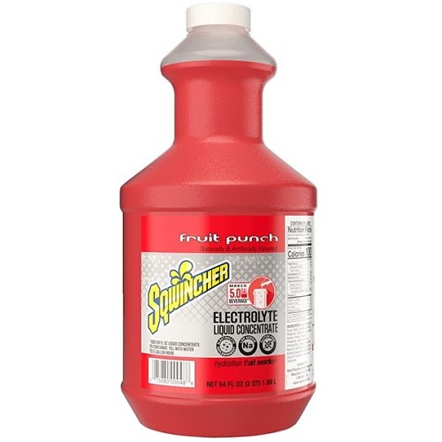 Sqwincher® 159030325, Fruit Punch Flavor Sports Drink Mix, 64 oz, Bottle, 5 gal Yield, Liquid Concentrate