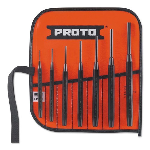 Stanley® Black & Decker Proto® 47A Punch & Chisel Set, Round, 3/64 in, 15/64 in Punch, 7 Number of Punches, 7 Piece, (7) Tether-Ready Punch Pins, (1) Pouch Set Contents