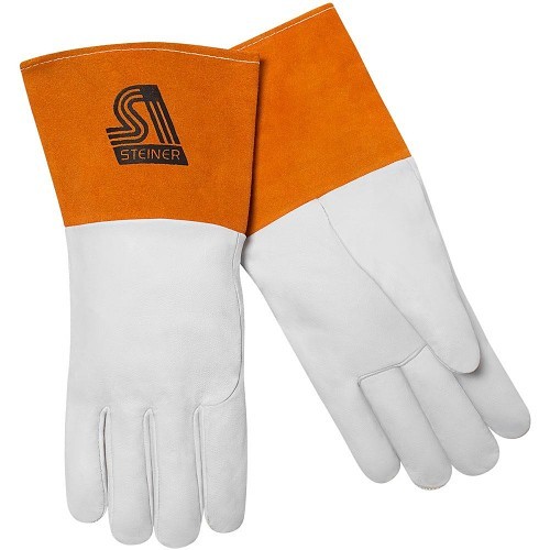 Steiner® 0224M Welding Gloves, Medium, #8, Kidskin, Tan, Unlined, Gauntlet Cuff, 14 in Length, Straight Thumb