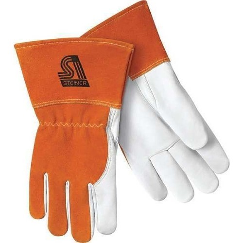 Steiner® 0232L Welding Gloves, Large, #9, Goatskin, Tan/Rust, Cotton, Gauntlet Cuff, Left and Right