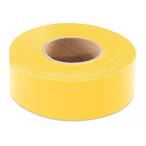 Flagging Tape, Yellow, 150 ft Length, 1-3/16 in Width, PVC, 4.5 mil Thickness