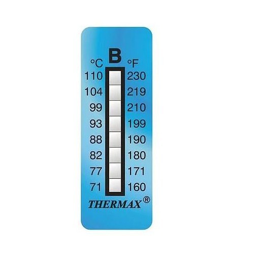 Thermax 80609 Temperature Indicator, 160 to 230 deg F, Polyester, Blue Strip