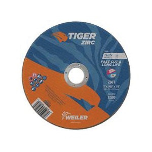 Tiger® 58003 Fast Cut and Long Life Flat Performance Line Thin Cut-Off Wheel, 7 in Dia x 0.06 in THK, 7/8 in Center Hole, Z60T Grit, Zirconia Alumina Abrasive