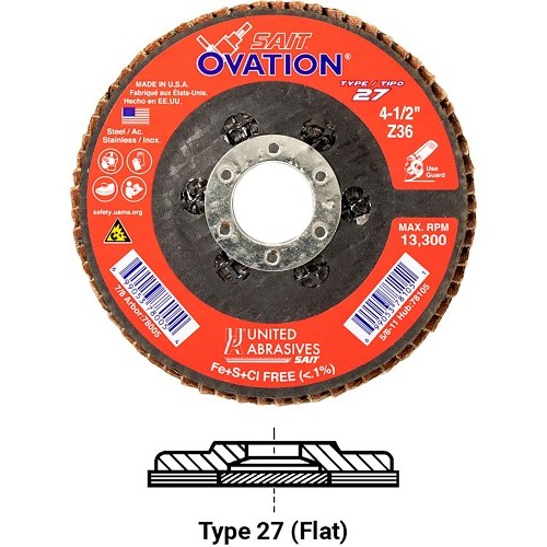 United Abrasives SAIT® 78138 Flap Disc, 6 in Disc Dia, 5/8-11 in Center Hole, 60 Grit, Zirconium Premium Abrasive, Type 27 Disc