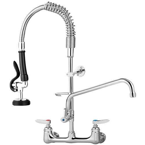 VEVOR 5803A-08 Commercial Faucet with Sprayer, Polished, 2 Handles, 8 in Center Distance, 1.42 gpm