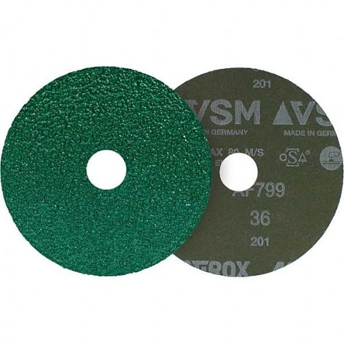 VSM Abrasives 150639 Fiber Disc, 7 in Disc Dia, 36 Grit, Very Coarse Grade, Ceramic Abrasive, Arbor Hole Attachment