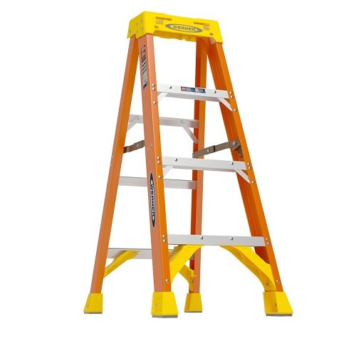WERNER® 6212 Step Ladder, 12 ft Ladder Height, 300 lb, ANSI Code: A14.5-2007, Fiberglass, 11 Steps