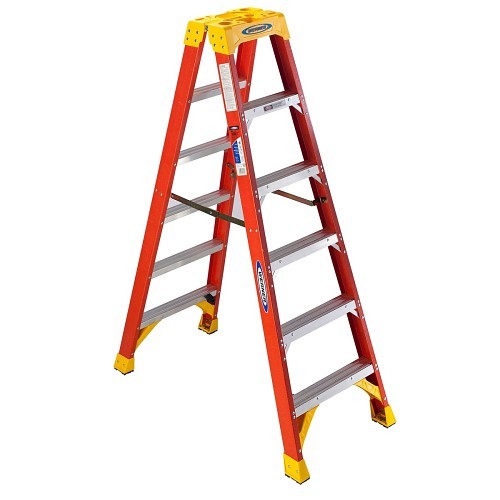 WERNER® T6206 Step Ladder, 6 ft Ladder Height, 300 lb, ANSI Code: A14.5, Fiberglass, 5 Steps