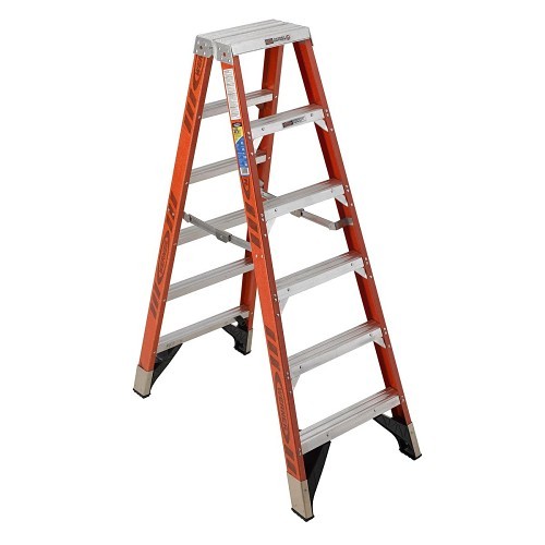 WERNER® T7406 Step Ladder, 6 ft Ladder Height, 375 lb, ANSI Code: A14.5-2007, Fiberglass, 5 Steps