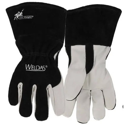 Weldas® 10-2020 L Welding Gloves, Large, #9, Cowhide Leather, Pearl/Black, 100% Cotton