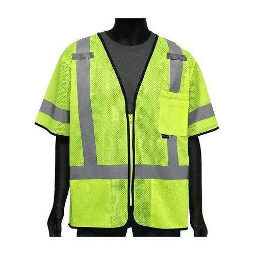 West Chester 47302L Vest, L, Hi-Vis Yellow, Polyster Mesh, Zipper Closure