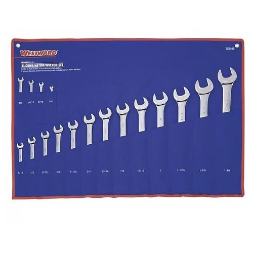 Westward® 3XU44 Combination Wrench Set, 17 Piece, 1/4 to 1 1/4 in, Chrome Plated
