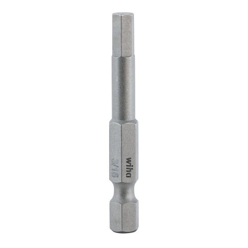 Wiha® 74316 Power Bit, Measurement System: SAE, Hex Point, 3/16 in Point, 50 mm Overall Length, Natural Blasted, Steel