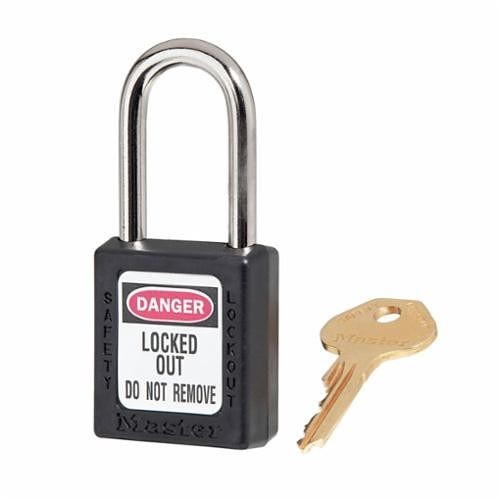 Master Lock® 410BLK Zenex™ 410 Lockout Padlock, Different Key, Black, Thermoplastic Body, 1/4 in Dia x 1-1/2 in H x 25/32 in W Steel Shackle, 1-3/4 in L Body