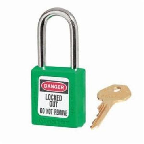 Master Lock® 410GRN Zenex™ 410 Lockout Padlock, Different Key, Green, Thermoplastic Body, 1/4 in Dia x 1-1/2 in H x 25/32 in W Steel Shackle, 1-3/4 in L Body