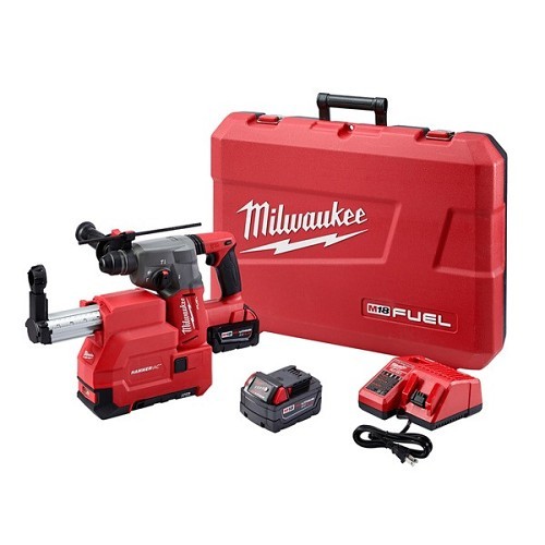 Milwaukee® 2712-22DE Rotary Hammer Kit, 1 in Chuck, SDS Plus Chuck, 18 V, 0 to 1400 rpm No-Load Speed, Lithium-Ion Battery, M18™ HAMMERVAC™ Dedicated Dust Extractor