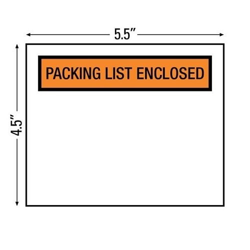 BGR INC ADM51 Packing List Envelope, 5-1/2 in Length, 4-1/2 in Width, Clear/Orange