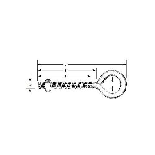 hindley 10807 Eye Bolt, Imperial, 1/4 in Diameter - Thread, 5 in Shank Length, Turned