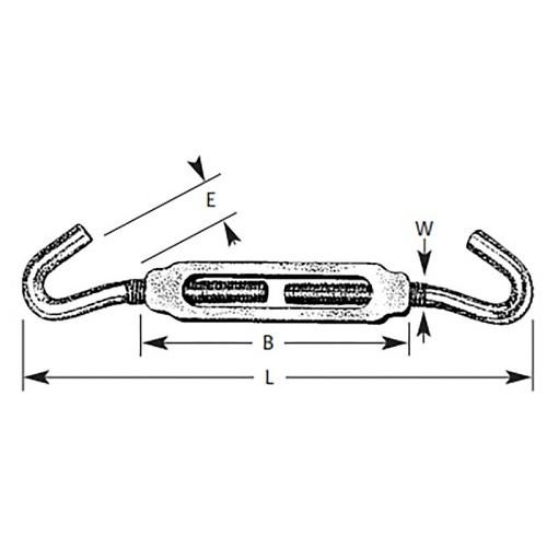 hindley 11404 Turnbuckle, Hook & Eye, 5/16 in Thread Dia, 6-1/2 in Closed Length, Aluminum