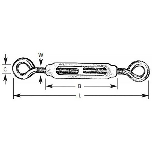 hindley 14487 Turnbuckle, Eye & Eye, 1/4 in Thread Dia, 7-3/8 in Closed Length, Aluminum