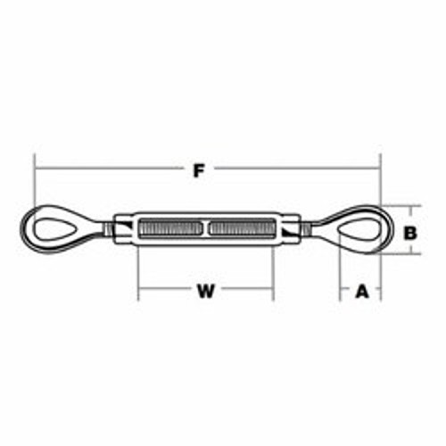 Indusco 939 00141 Turnbuckle, Eye/Eye End/End, 1/2 in Thread Dia, Working Load: 2200 lb, 6 in Take Up, 13.08 in Closed Length