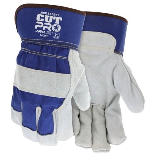 MCR Safety 1400HXL Cut Pro® Cut-Resistant Leather Palm Work Gloves, X-Large, #10, Blue/Gray, Select Shoulder Split Leather. Lined with ARX® Cut-Resistant Material