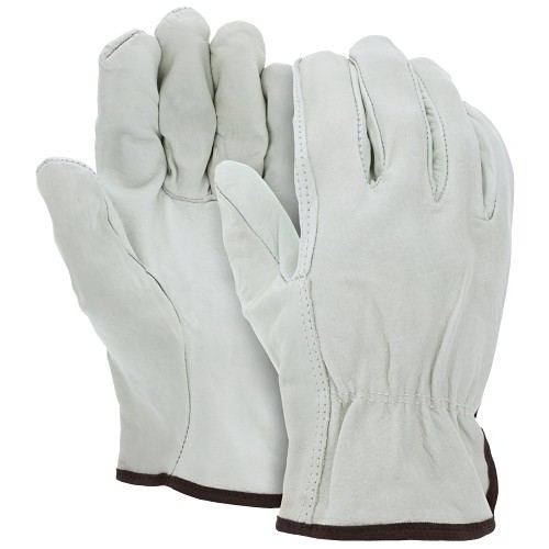 MCR Safety 32013L Leather Drivers Work Gloves, Industrial Grade Insulated, Large, #9, Cowhide Leather, Beige, Gunn Cut/Standard Finger/Straight Thumb, Unlined, Open/Slip-On Cuff, Uncoated, Elastic/Shirred Closure, 10.11 in Length