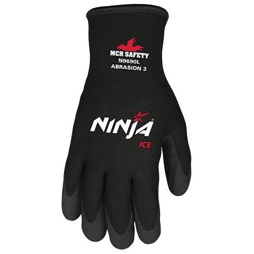 MCR Safety N9690L Ninja® Ice Insulated Work Gloves, Large, #9, HPT Coating, 15 ga Nylon, Puncture-Resistance Level: 2, Black
