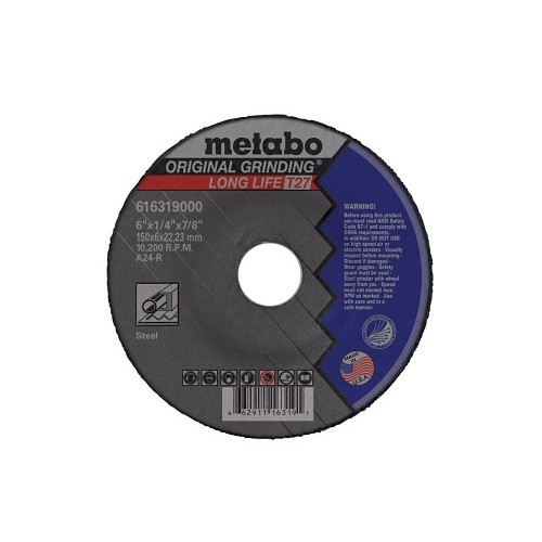 metabo® 616319000 Depressed Center Grinding Wheel, 6 in Wheel Dia, 1/4 in Wheel Thickness, 7/8 in Center Hole, A24R Grit, Aluminum Oxide Abrasive