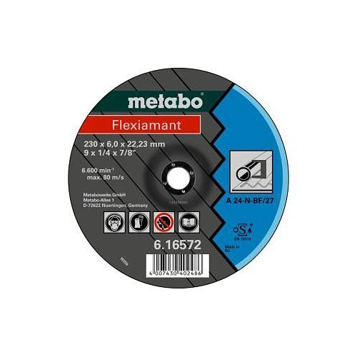 metabo® MET616726000 Grinding Disc, 115 mm Wheel Dia, 6 mm Wheel Thickness, 22.23 mm Center Hole, Medium Grit