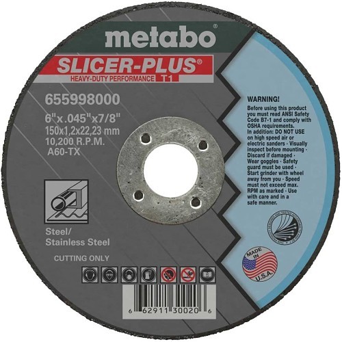 metabo® MET655998 Cutting Wheel, 6 in Wheel Dia, 0.045 in Wheel Thickness, 7/8 in Center Hole