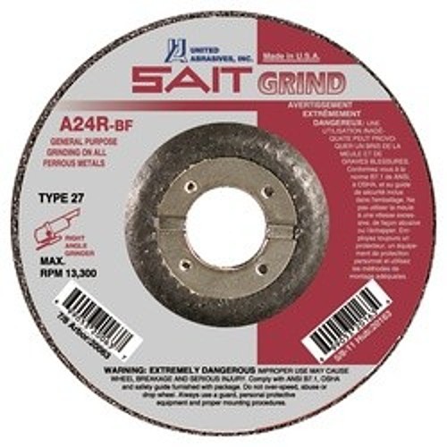 SAIT® 20073 General Purpose Depressed Center Wheel, 5 in Dia x 1/4 in THK, 7/8 in Center Hole, 24 Grit, Aluminum Oxide Abrasive