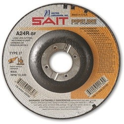 SAIT® 22065 High Performance Pipeline Depressed Center Wheel, 9 in Dia x 1/8 in THK, 7/8 in Center Hole, 24 Grit, Aluminum Oxide Abrasive