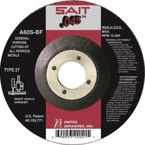 SAIT® 22071 General Purpose Depressed Center Wheel, 5 in Dia x 0.045 in THK, 7/8 in Center Hole, 60 Grit, Aluminum Oxide Abrasive
