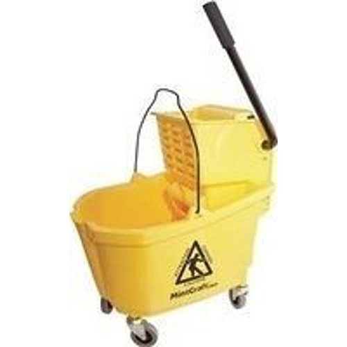 Mop Bucket with Wringer, Professional Wringer, 32 qt, Plastic, Yellow