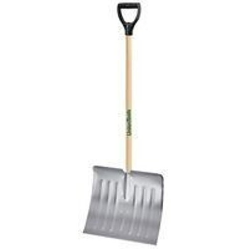 Snow Shovel, 18 in Blade Width, Aluminum Blade, 51 in Handle Length, D-Handle Handle, Wood Handle